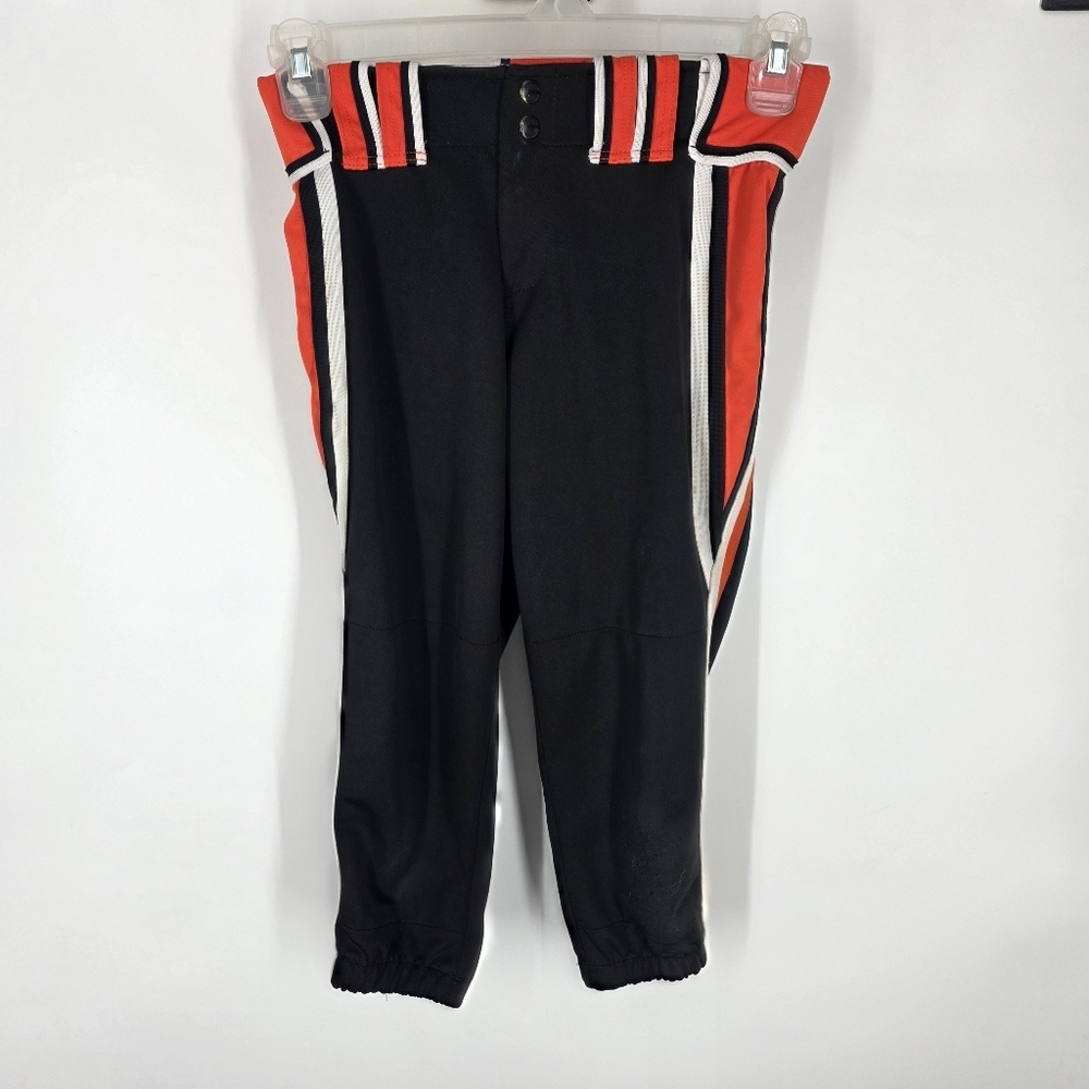 Boombah Softball Pants Mens Womens 28 Black Orange White Striped Padded Athletic - Picture 9 of 9